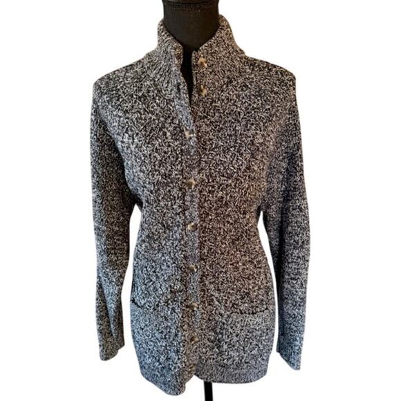 Lands’ End Women’s 1X Black White Marled Button-Front Cardigan - Picture 2 of 6